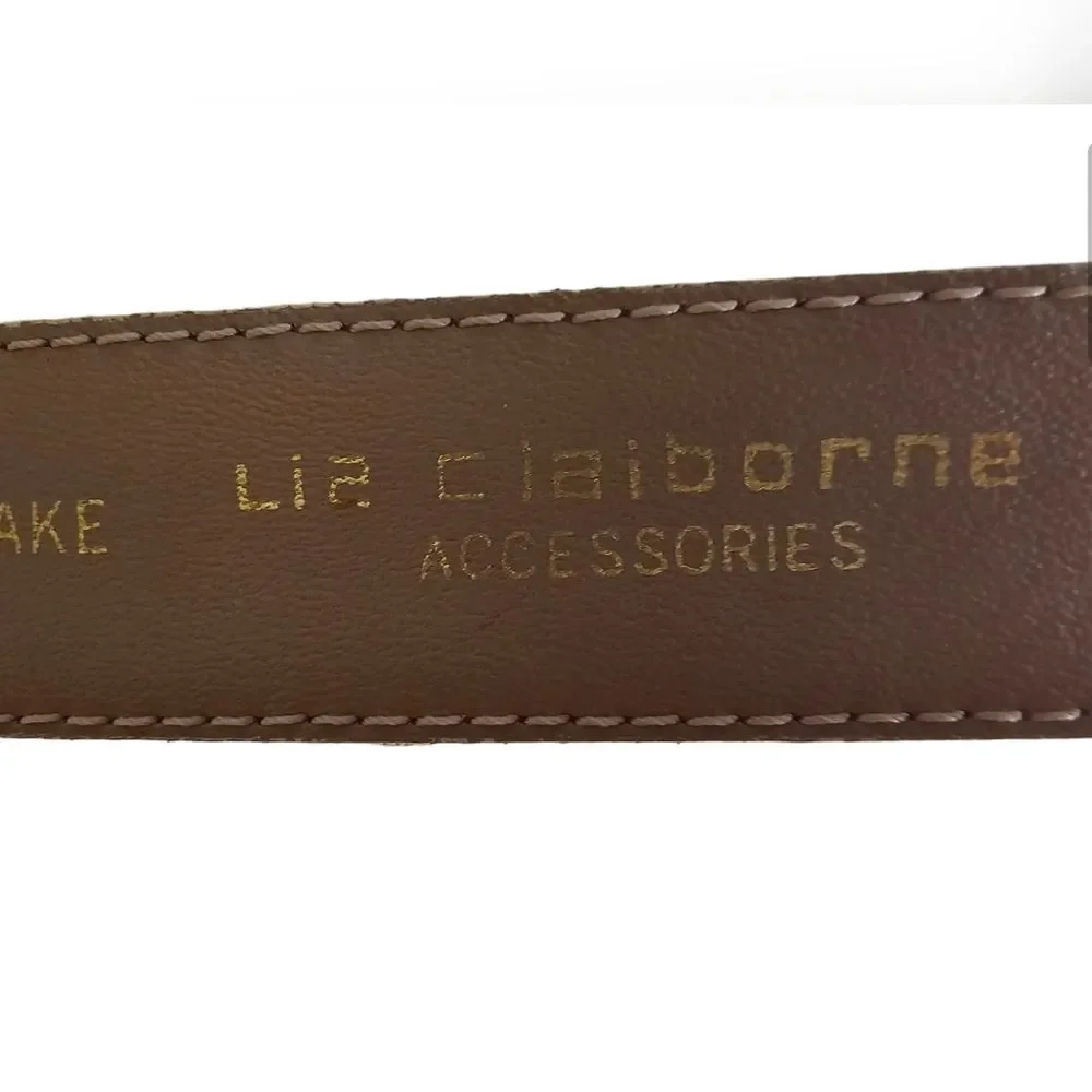 Liz Claiborne Genuine Snakeskin Belt Gold Wing Buckle Vintage 80s Glam Sz M Rare